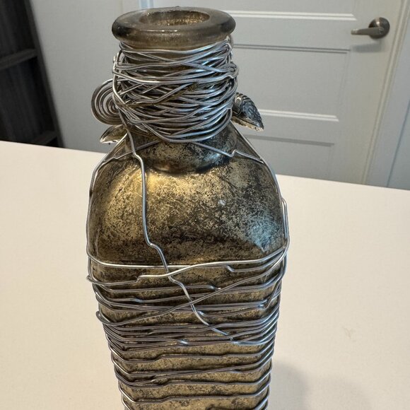 PIER 1 Wire Wrapped Decorative Bottle Vase Gold and Silver Tones Metal Flowers - Picture 3 of 8